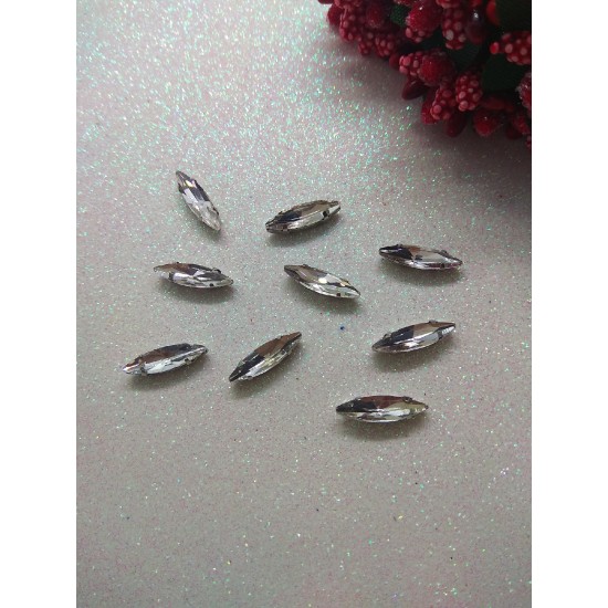 Стразы в цапах "Узкий листик" 4*15 мм цв. белый, цена за 1 шт